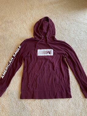 American Eagle Outfitters Burgundy Hoodie with White Logo